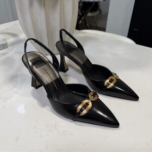 Dolce Vita Black Slingback Heels with Gold Hardware